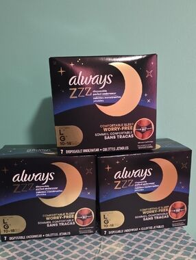 Always ZZZs Disposable Period Underwear Size L, 7 ct- 3 boxes